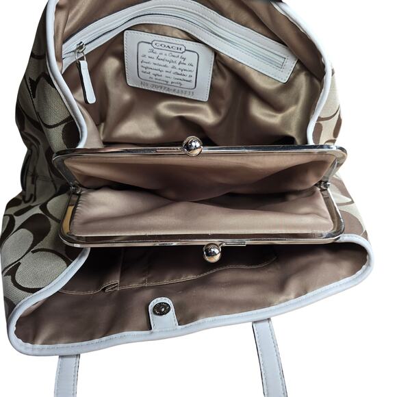 Coach F13533 Signature Leather Stripe Tote Carryall Logo Canvas Purse Handbag LN - Picture 7 of 11